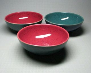 Denby Harlequin Set Of Three Soup Cereal Bowls Stoneware England (0459c)