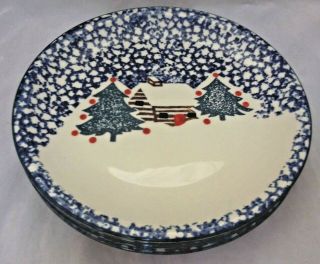 Tienshan Folk Craft Cabin In The Snow 4 - 10 3/8 " Dinner Plates Christmas Ec 3