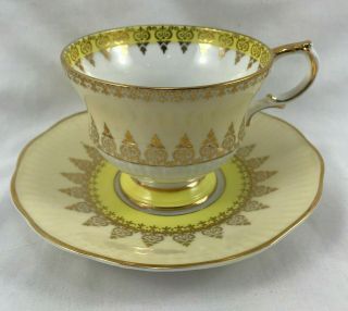 Vtg Rosina Fine Bone China Teacup & Saucer Gold Filigree Sun Design 1393