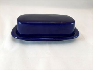 Vintage Mccoy Pottery Usa 7013 Cobalt Blue Glazed Butter Dish