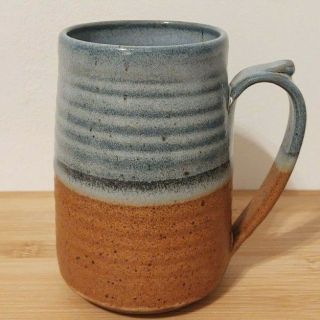 Kansas Wheat Tall Coffee Mug Blue Brown Stoneware Flint Hills Clay Pottery 2