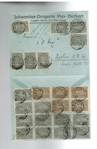 1923 Lagow Germany Inflation Cover Drugstore To Berlin