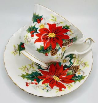 Vintage Royal Albert Tea Cup & Saucer Set “yuletide” Christmas Poinsettia