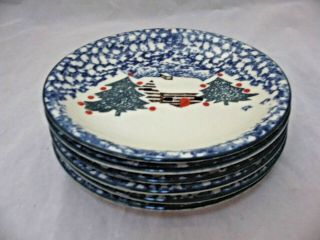 Tienshan Folk Craft Cabin In The Snow 6 - 7 3/4 " Salad Dessert Plates Christmas 2