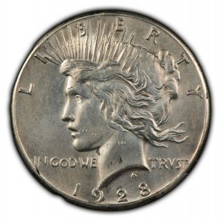 1928 $1 Silver Peace Dollar - Au/unc Details - Key Date - Sku - B1686