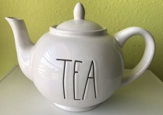 Rae Dunn White Ceramic Black Letter " Tea " Pot W/ Lid Artisan Magenta