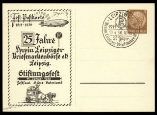 Germany 1936 25th Anniversary Leipzig Stamp Borse Zeppelin Gs Postal Stati 90806