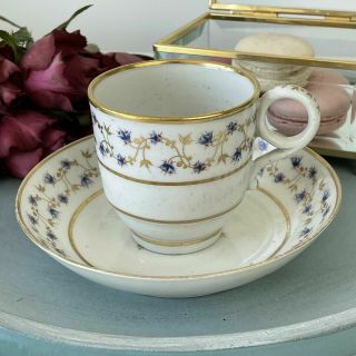 Barr And Flight Worcester Cup And Saucer Set,  C1792 - 1807,  Blue And Gilt Sprigs