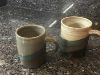 Handmade Pottery Mug Cups Set Of 2 Blue Gray