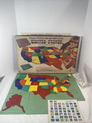 Vintage Plastic Puzzle Inlaid Map Of United States Hasbro 1967