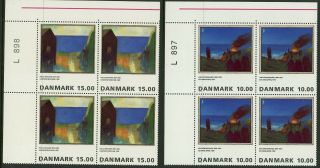 Denmark 1033 - 1034 Paintings Postage Stamp Corner Blocks Europe 1995 Nh