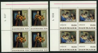 Denmark 1061 - 1062 Paintings Postage Stamp Corner Blocks Europe 1996 Nh
