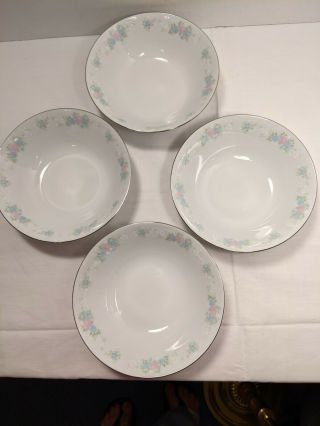 Prestige China Garden Jian Shiang 6 - 1/4 " Soup Bowls White Blue Pink Floral 4 Set