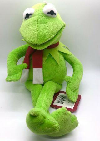 Disney Jim Henson Muppets Kermit The Frog W/ Red Christmas Scarf 18 " Plush Toy