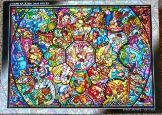Tenyo Disney All Characters Stained Glass Jigsaw Puzzle (2000 Piece) - Complete
