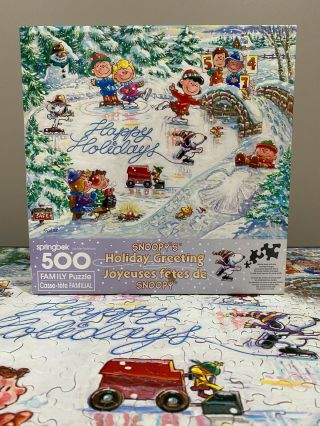 Springbok Family Jigsaw Puzzle 500 pc Peanuts Snoopy Holiday Greeting BOX 100 2