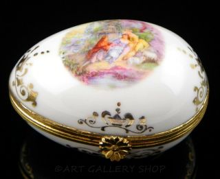 Limoges France Trinket Box Egg Shaped Courting Couple Lovers