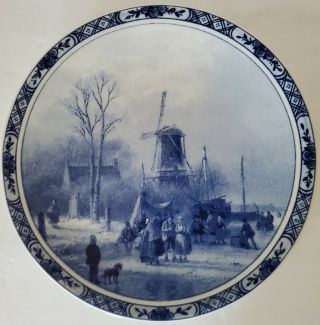 Handpainted 6 " Delfts Blue Delfino Plate Holland,  Windmill,  Tree,  Dog,  People