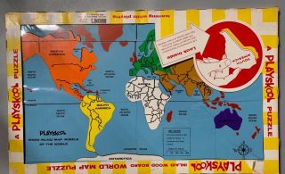Vintage Playskool Wooden World Map Puzzle—box—wood—school—continents Geography
