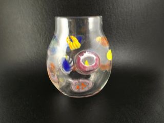 Signed Murano Style Art Glass Small Vase Large Flowers (@b3/2)