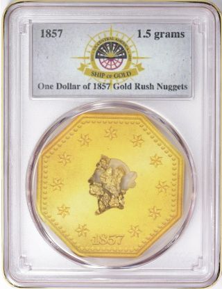 1857 Ss Central America Shipwreck Pcgs One Dollar Gold Rush Nuggets 1.  5 Grams