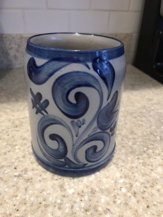 Handarbeit Stoneware Pottery Mug Stein Blue Gray Salt Glaze 16 Oz