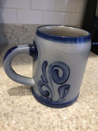 Handarbeit Stoneware Pottery Mug Stein Blue Gray Salt Glaze 16 OZ 2