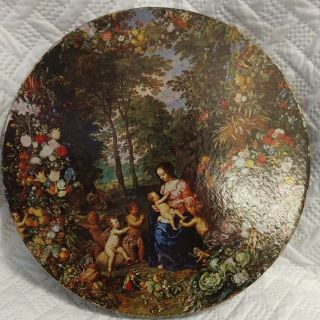 A Springbok Circular Jigsaw Puzzle “the Holy Family In A Garland Of Flowers”1969