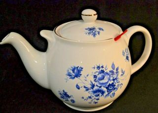 Arthur Wood&son Staffordshire Blue Floral On White Porcelain Teapot England 6317