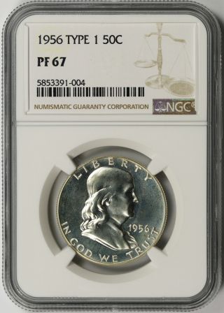 1956 Type 1 Franklin Half Dollar Silver 50c Proof Pf 67 Ngc