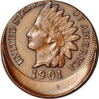 1901 1c 30 Off - Center K - 12 Indian Head Cent Gem Au K13469