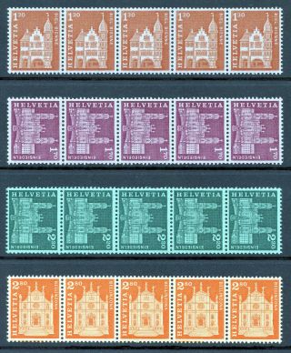 Switzerland 397a,  398a,  399a,  399b Mnh Coil Strips Of 5 With Control Numbers.