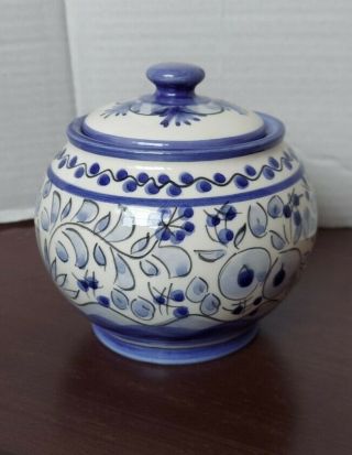 Hand Painted Pottery Jar With Lid Made In Portugal Sec Xvii Signed
