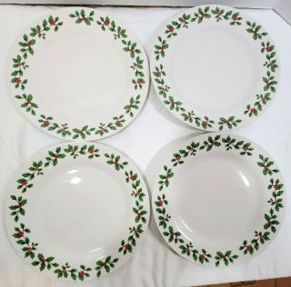Set Of 4 Royal Norfolk Christmas Holly Dinner Plates Holiday 10.  25 "