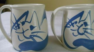 Mug Set Of 2 Stoneware Blue And Whte,  Blue Cat