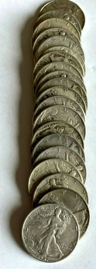 Walking Liberty Half Dollars - Full Roll Of 20 Coins