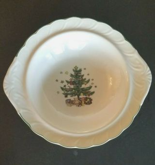 Happy Holidays Nikko Christmas Tree Round Handled Vegetable Serving Bowl 11 "