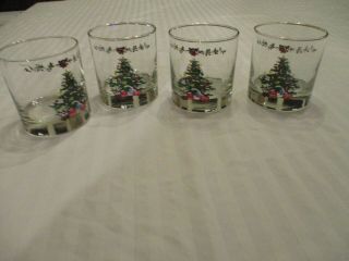 Spode Christmas Tree Double Old Fashion On The Rocks Glasses,  Set Of 4