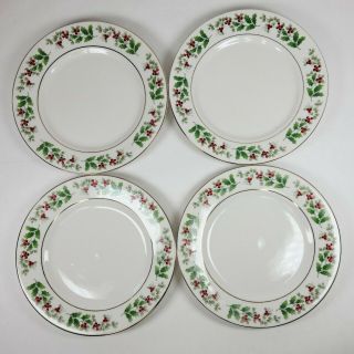 Gibson Everyday Holly Berry Christmas Charm Set Of 4 Dessert/salad Plates 7 1/2 "