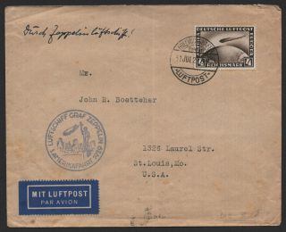 Germany C37 Graf Zeppelin Cover Germany To Us 07/31/1929
