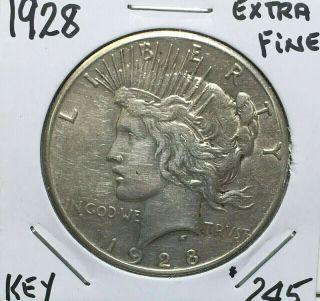 1928 Peace Silver Dollar - Xf Extra Fine - Key Date Coin