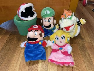 Set Of 5 Mario Puppets - Mario Luigi Bowser Peach And Piranha Plant