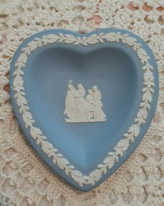 Wedgwood Jasperware Blue And White Heart Shaped Trinket Plate Tray Dish England