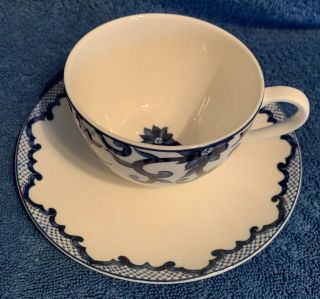 Ralph Lauren China Mandarin Blue & White Large Coffee Tea Cup & Saucer