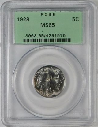 1928 5c Indian Head Buffalo Nickel Coin Ogh Pcgs Ms65 Old Green Holder