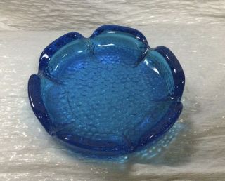 Vintage Cobalt Aqua Blue Candy Dish - Round Daisy Shape - Pebble Design 6 "