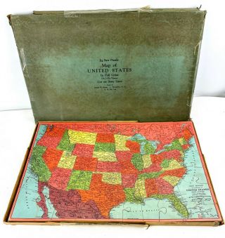Vintage Joseph K.  Straus Map Of United States Wood Jig Saw Puzzle