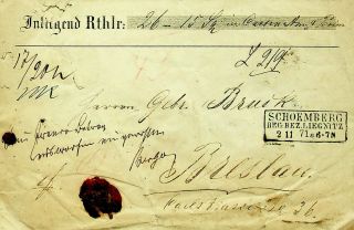 Germany 1871 2v On Cover From Schoemberg To Breslau Poland W/ Seal