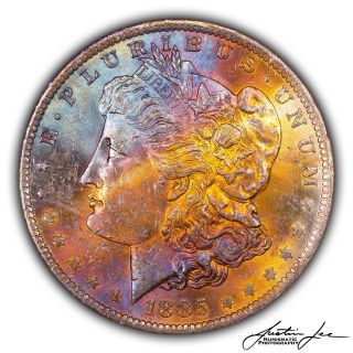 1885 - O Morgan Silver Dollar Ngc Ms62 Rainbow Toned