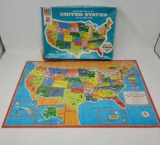 Vintage 1961 Milton Bradley 2 Sided Map Puzzle Usa And World Map 4806 Complete